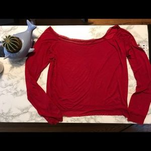 Blue life red off the shoulder long sleeve top